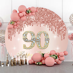 Lofaris Rose Gold Glitter Round Happy 90th Birthday Backdrop