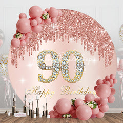 Lofaris Rose Gold Glitter Round Happy 90th Birthday Backdrop