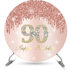 Lofaris Rose Gold Glitter Round Happy 90th Birthday Backdrop