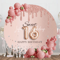 Lofaris Rose Gold Glitter Round Sweet 16 Birthday Backdrop