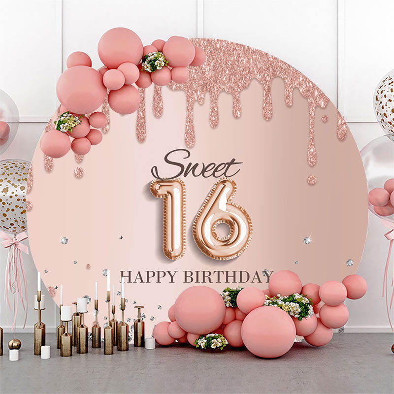 Lofaris Rose Gold Glitter Round Sweet 16 Birthday Backdrop