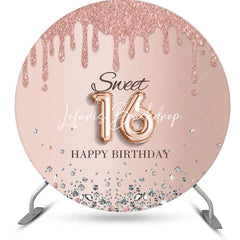 Lofaris Rose Gold Glitter Round Sweet 16 Birthday Backdrop