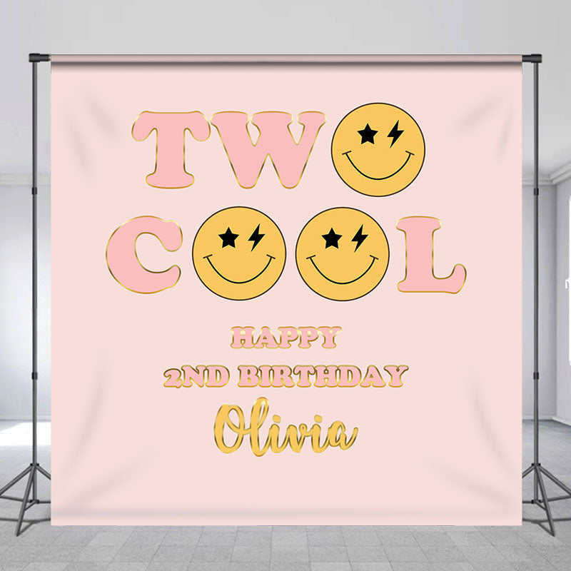 Lofaris Rose Gold Two Cool Custom Smile Girl Birthday Backdrop