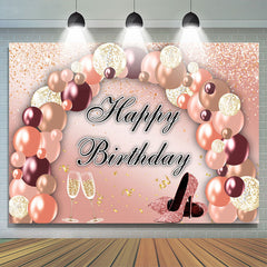 Lofaris Rose Golden Pink Balloon Happy Birthday Backdrop