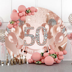 Lofaris Rose Pink Balloon Round 50th Birthday Party Backdrop