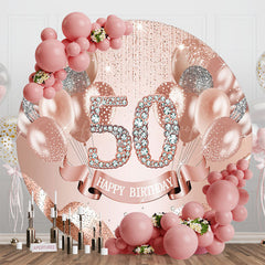 Lofaris Rose Pink Balloon Round 50th Birthday Party Backdrop