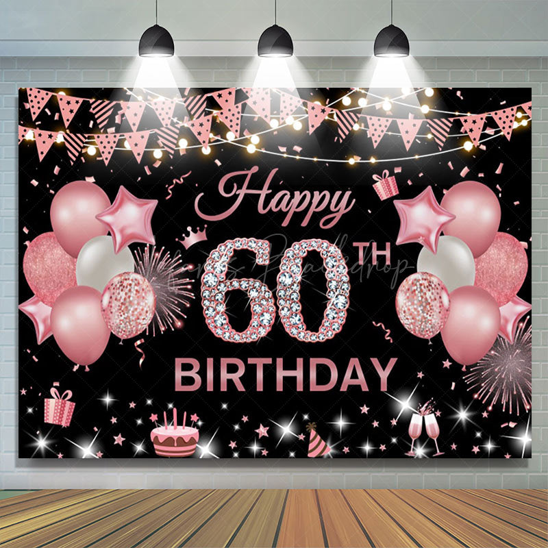 Lofaris Rose Pink Flags Balloon 60th Birthday Backdrop