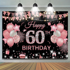 Lofaris Rose Pink Flags Balloon 60th Birthday Backdrop