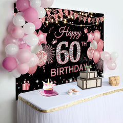 Lofaris Rose Pink Flags Balloon 60th Birthday Backdrop