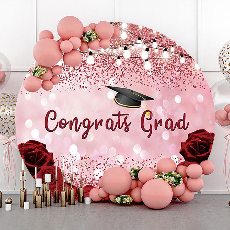 Lofaris Rose Pink Floral Bokeh Round Congrats Grad Backdrop