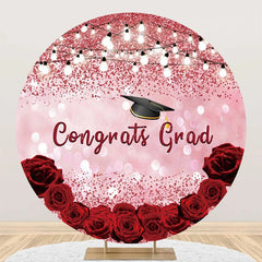 Lofaris Rose Pink Floral Bokeh Round Congrats Grad Backdrop