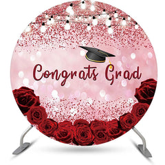 Lofaris Rose Pink Floral Bokeh Round Congrats Grad Backdrop