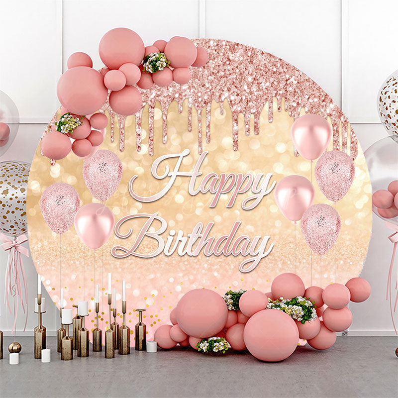 Lofaris Rose Pink Gold Balloon Bokeh Round Birthday Backdrop