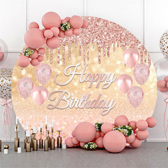 Lofaris Rose Pink Gold Balloon Bokeh Round Birthday Backdrop