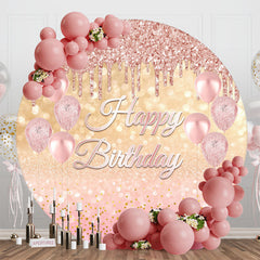 Lofaris Rose Pink Gold Balloon Bokeh Round Birthday Backdrop