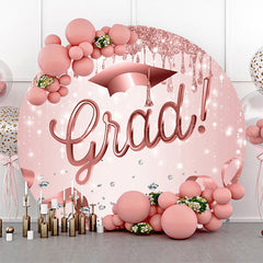 Lofaris Rose Pink Sparkle Cap Round Congrats Grad Backdrop