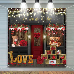 Lofaris Rose Shop Door Bears Light Valentines Day Backdrop