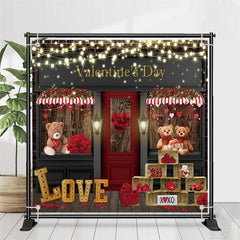 Lofaris Rose Shop Door Bears Light Valentines Day Backdrop