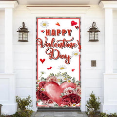 Lofaris Roses Daisy Plaid Border Valentines Day Door Cover