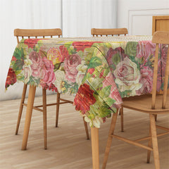 Lofaris Roses Flower Garden Wooden Rectangle Tablecloth