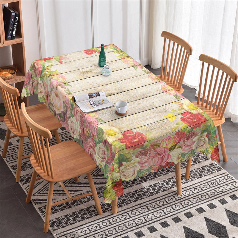 Lofaris Roses Flower Garden Wooden Rectangle Tablecloth