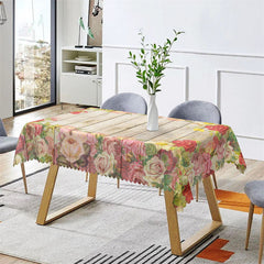 Lofaris Roses Flower Garden Wooden Rectangle Tablecloth