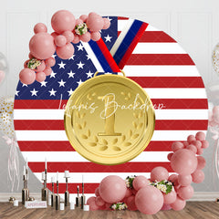 Lofaris Round American Flag Stars Gold Metal Sports Backdrop