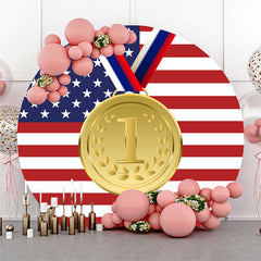 Lofaris Round American Flag Stars Gold Metal Sports Backdrop