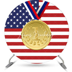 Lofaris Round American Flag Stars Gold Metal Sports Backdrop