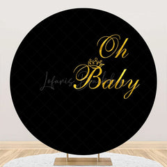 Lofaris Round Black Gold Oh Baby Boy Gender Reveal Backdrop