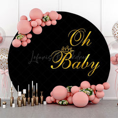 Lofaris Round Black Gold Oh Baby Boy Gender Reveal Backdrop