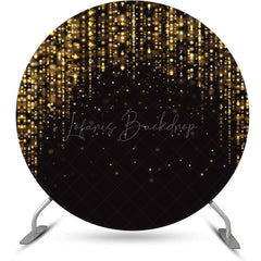 Lofaris Round Black Golden Stripes Glitter Birthday Backdrop