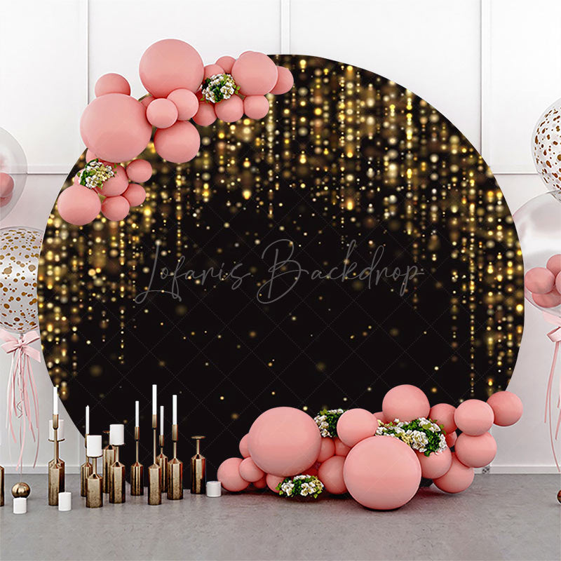 Lofaris Round Black Golden Stripes Glitter Birthday Backdrop