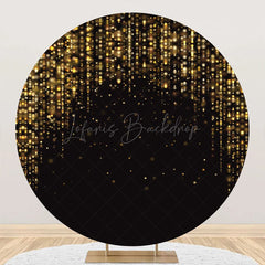 Lofaris Round Black Golden Stripes Glitter Birthday Backdrop