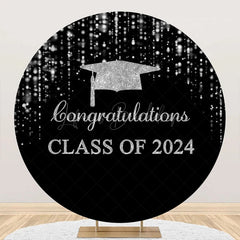 Lofaris Round Black Silver Class 2024 Congrats Grad Backdrop