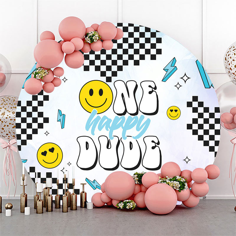 Lofaris Round Black White Plaid Dude One Birthday Backdrop