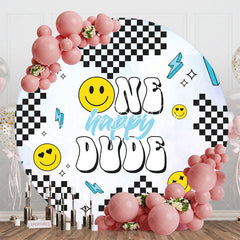 Lofaris Round Black White Plaid Dude One Birthday Backdrop