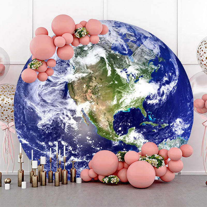 Lofaris Round Blue Earth Birds Eye View Birthday Backdrop