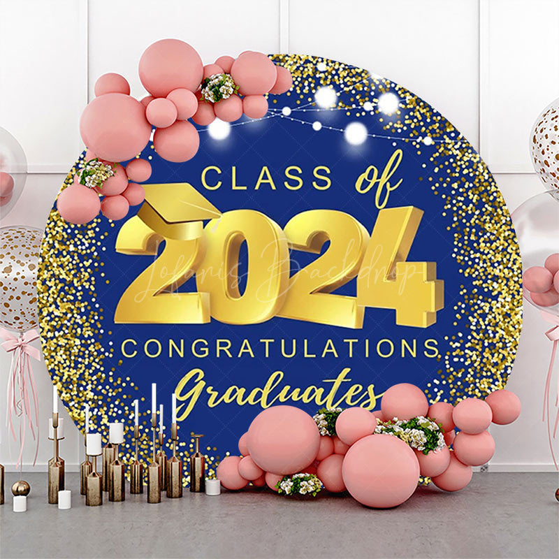 Round Blue Gold Class Of 2024 Congrats Grad Backdrop - Lofaris