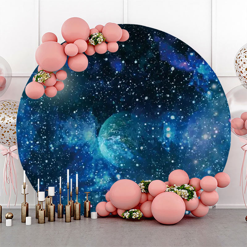 Lofaris Round Blue Outer Space Planet Star Birthday Backdrop