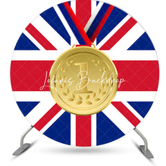 Lofaris Round Blue Red Uk Flag Gold Metal Sports Backdrop