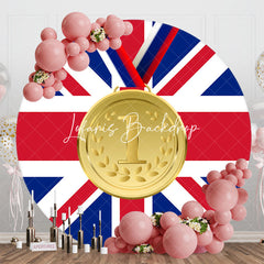 Lofaris Round Blue Red Uk Flag Gold Metal Sports Backdrop