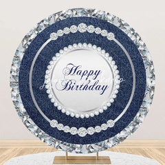 Lofaris Round Blue Silver Diamond Denim Birthday Backdrop