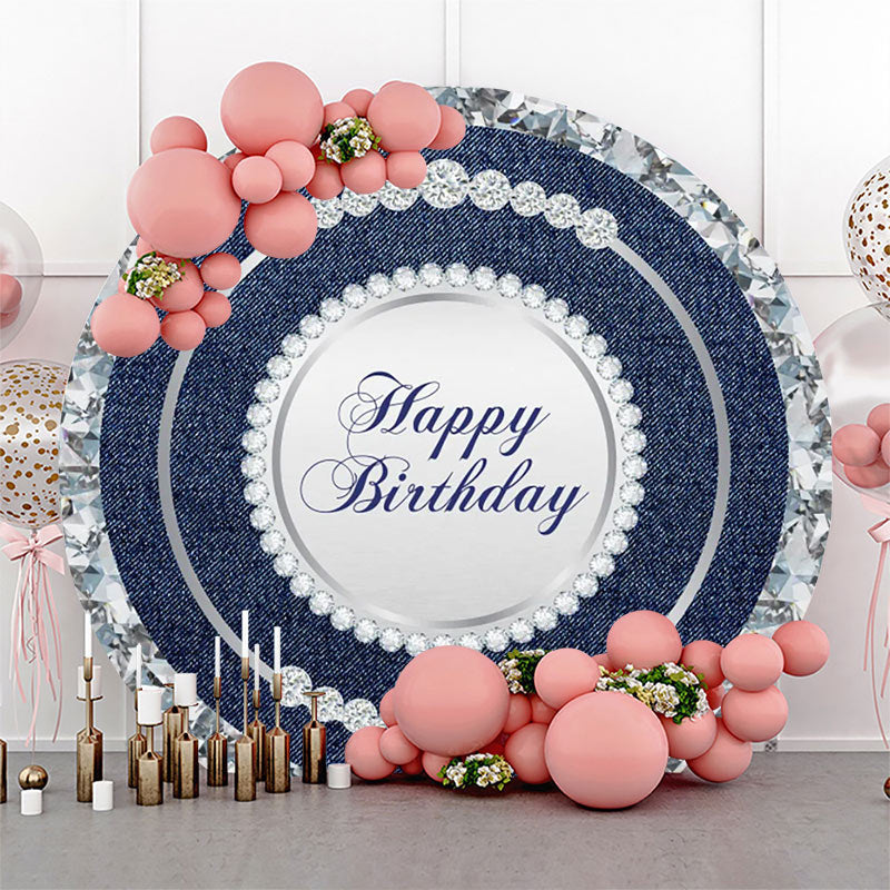 Lofaris Round Blue Silver Diamond Denim Birthday Backdrop