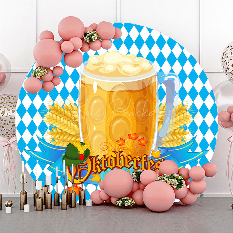 Lofaris Round Blue White Wheat Oktoberfest Party Backdrop