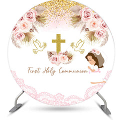 Lofaris Round Boho Floral Holy Communion Baptism Backdrop