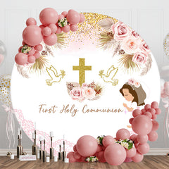 Lofaris Round Boho Floral Holy Communion Baptism Backdrop