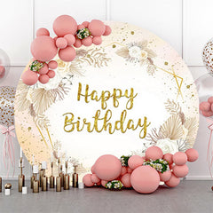 Lofaris Round Boho Glitter Floral Happy Birthday Backdrop