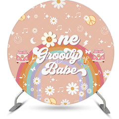 Lofaris Round Boho Rainbow One Groovy Babe Birthday Backdrop