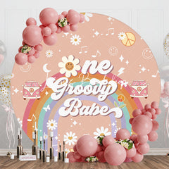 Lofaris Round Boho Rainbow One Groovy Babe Birthday Backdrop